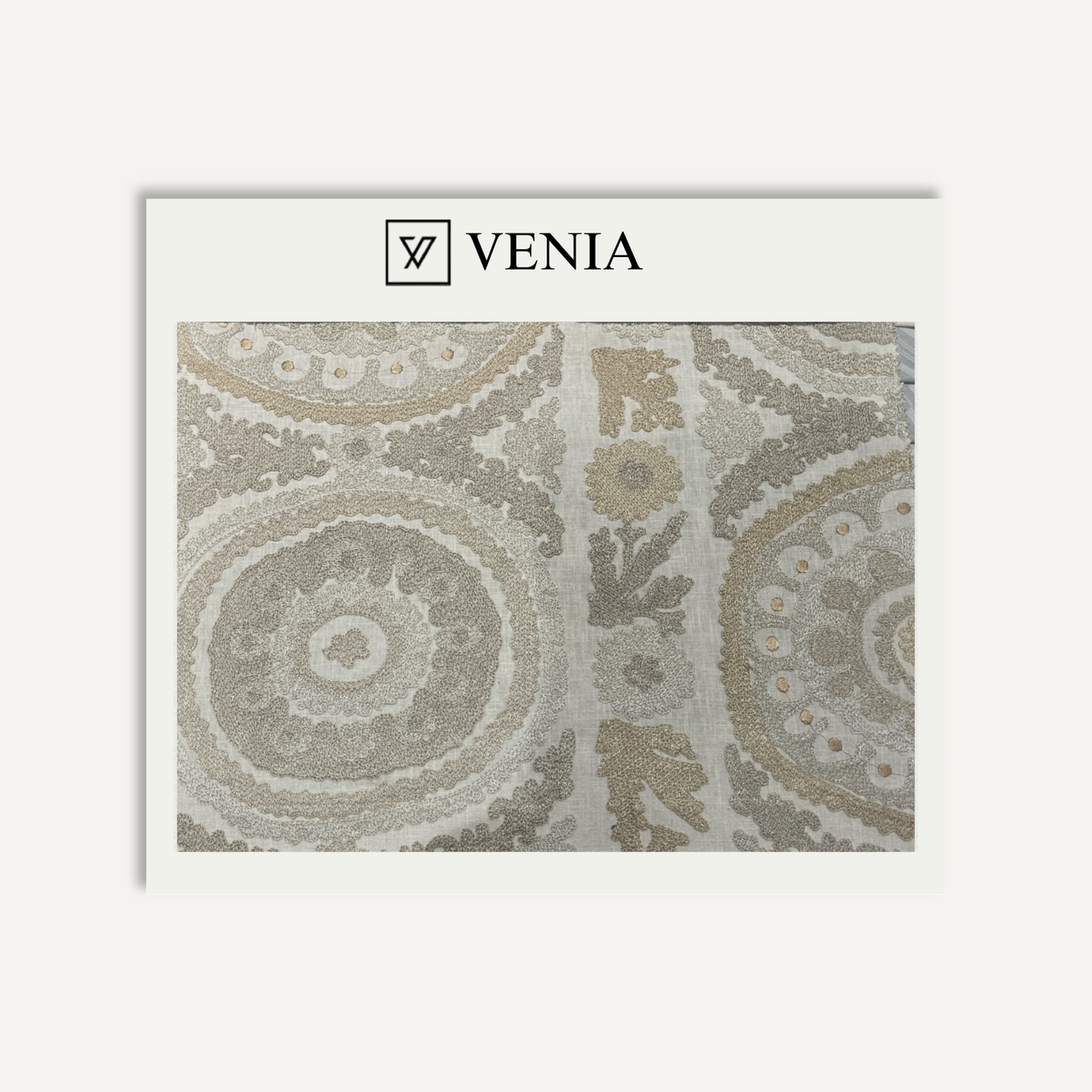 Sunburst Medallion Fabric Ivory Gold – medallion print curtain and upholstery fabric | Venia Home