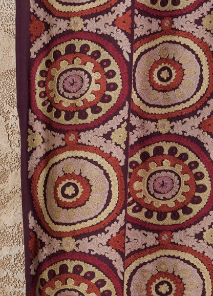 Sunburst Medallion Fabric Plum – styled interior | Venia Home