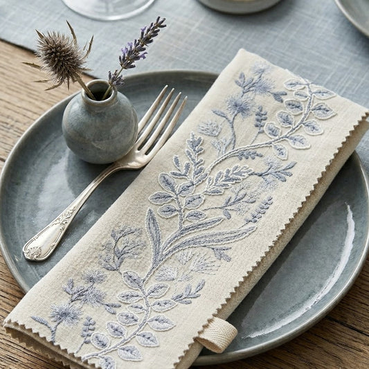 Ice blue bel embroidered trim swatch by Venia Home
