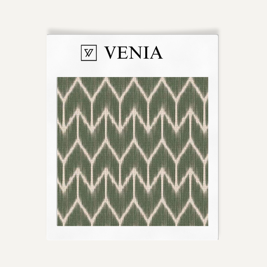Green ikat arrowhead upholstery fabric swatch by Venia Home