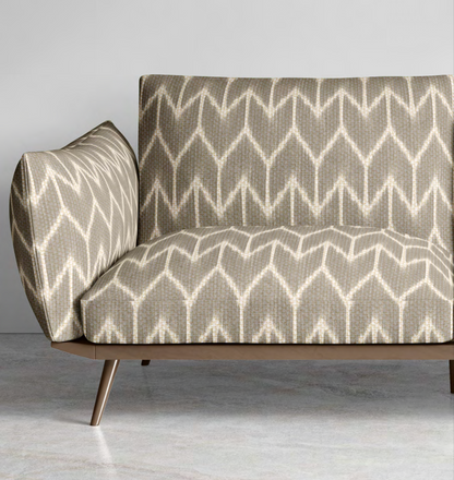 Close-up detail of grey ikat arrowhead fabric