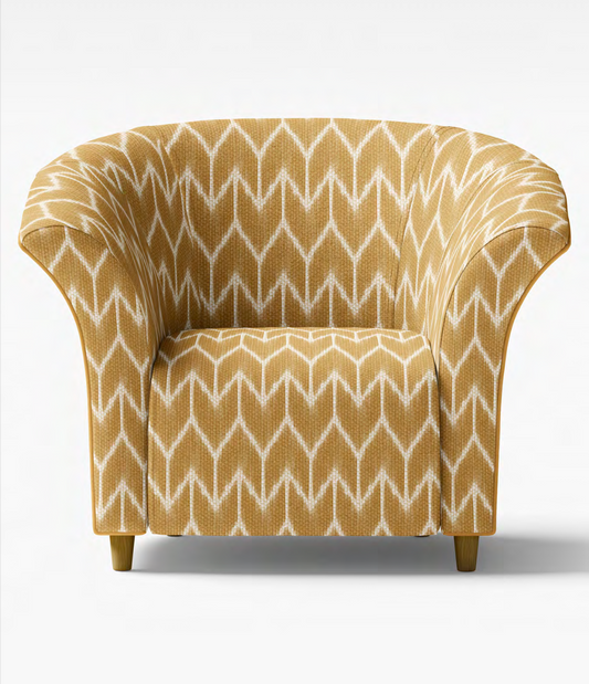 Close-up detail of mustard ikat arrowhead fabric