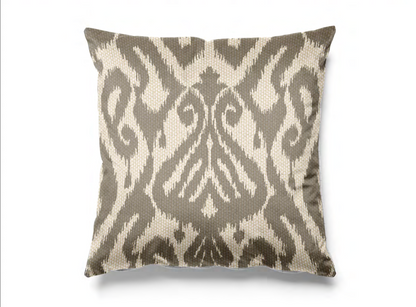 Close-up detail of grey ikat diamond fabric