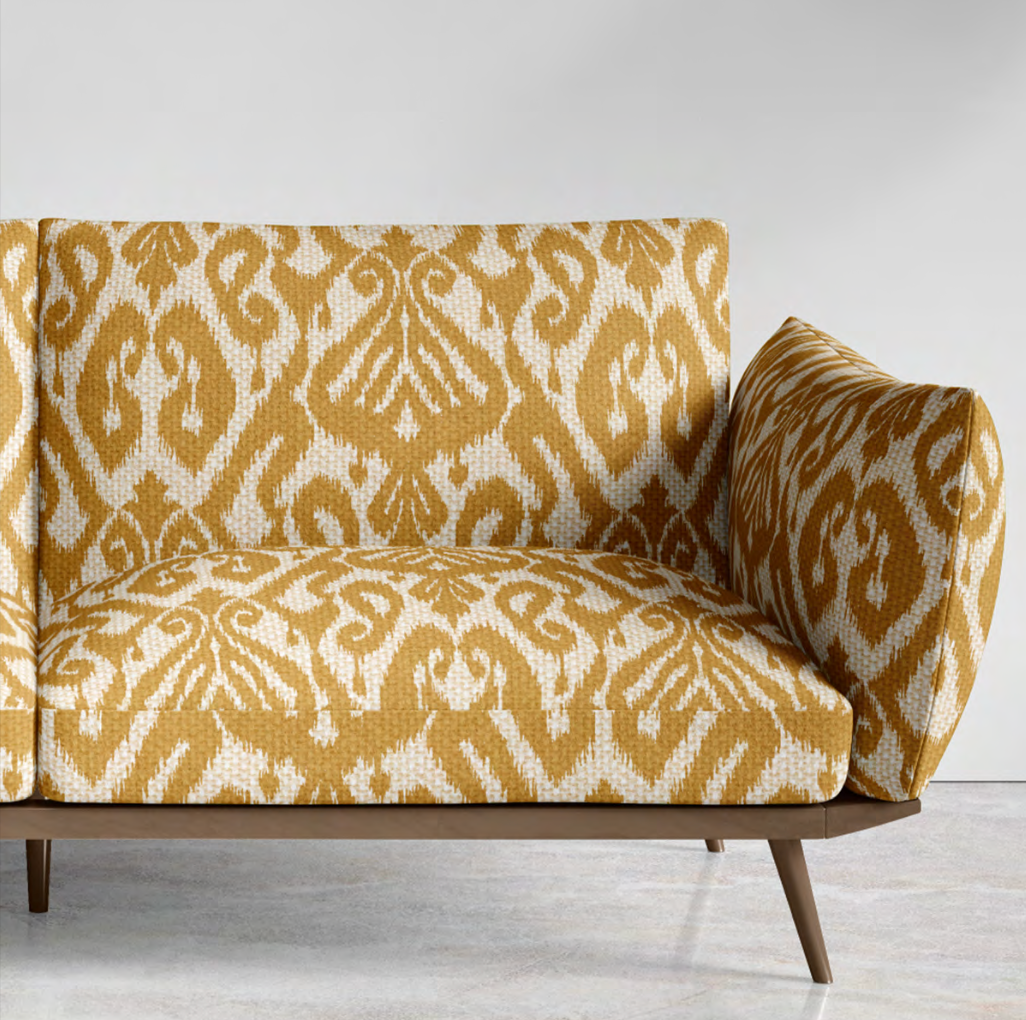 Texture of ochre ikat diamond fabric