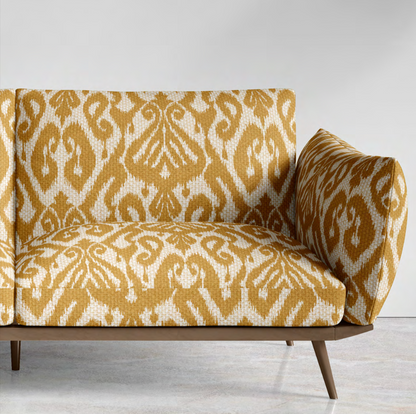 Texture of ochre ikat diamond fabric