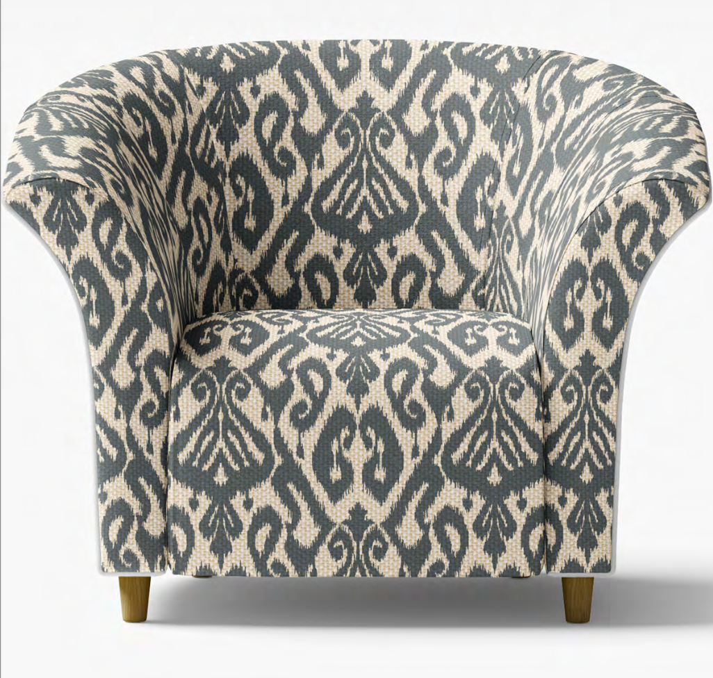 Close-up detail of slate grey ikat diamond fabric