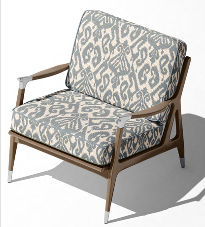 Close-up detail of steel grey ikat diamond fabric