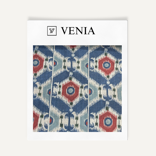 Indigo ikat hex upholstery fabric swatch by Venia Home