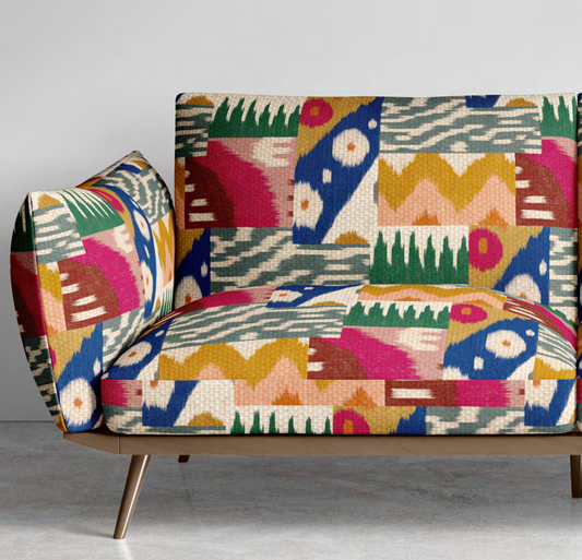 Close-up detail of ikat patchwork fabric I