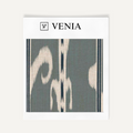 Blue-grey ikat scroll upholstery fabric swatch by Venia Home
