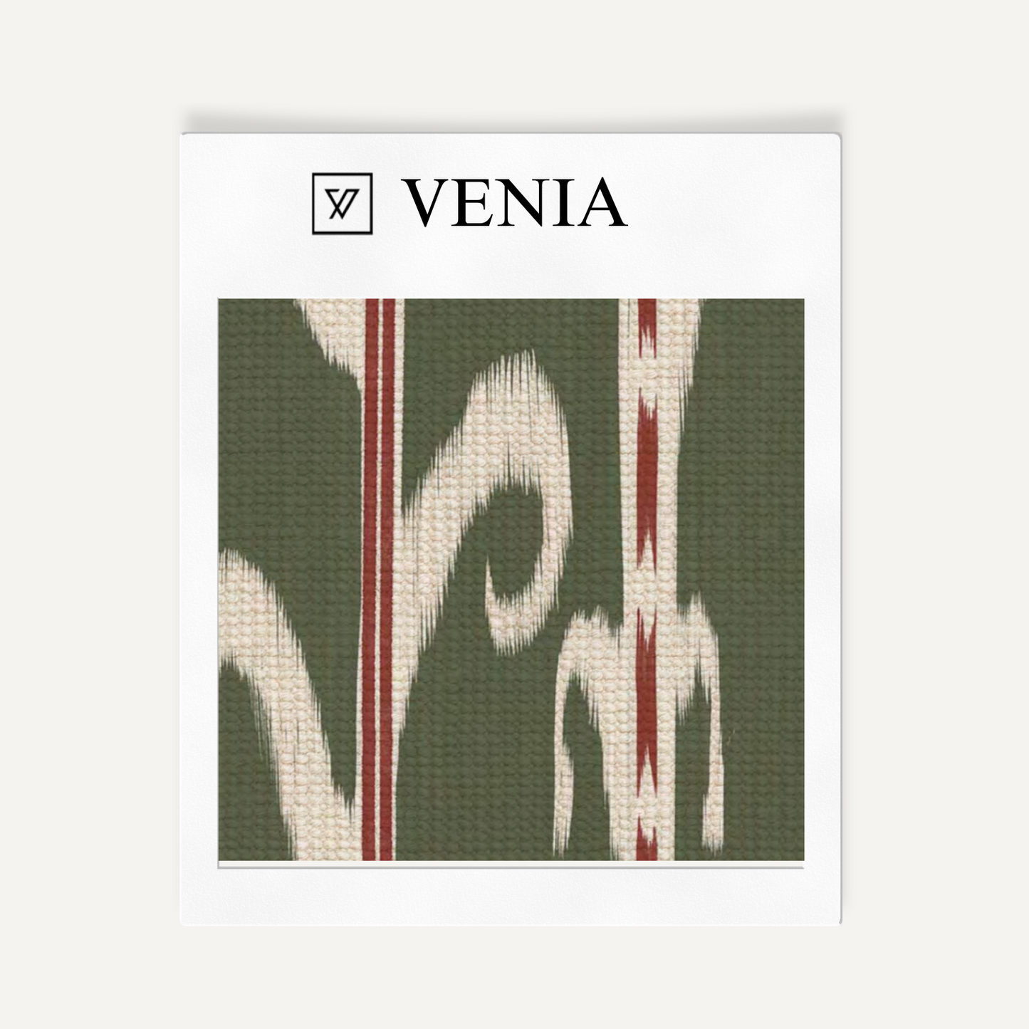 Green ikat scroll upholstery fabric swatch by Venia Home