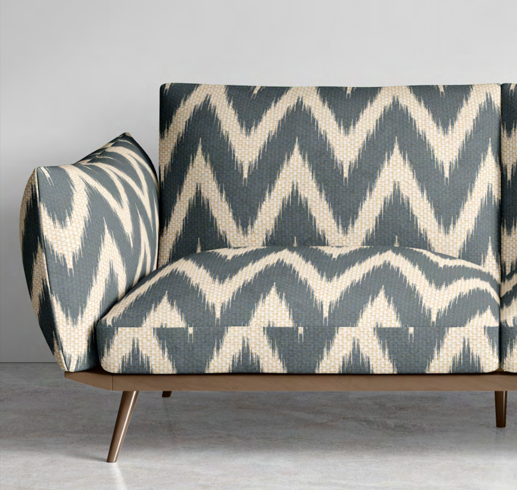 Close-up detail of indigo ikat wave fabric