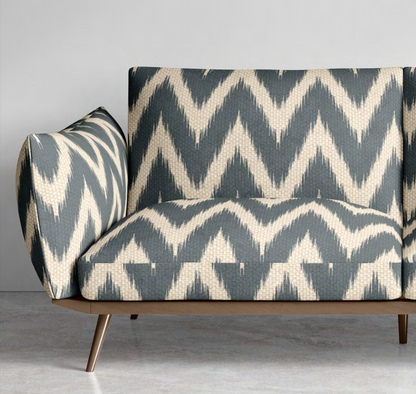 Close-up detail of indigo ikat wave fabric