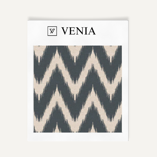 Indigo ikat wave upholstery fabric swatch by Venia Home
