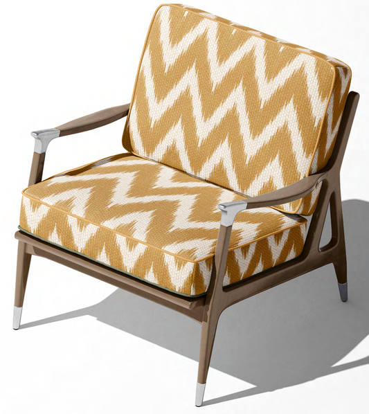 Close-up detail of mustard ikat wave fabric