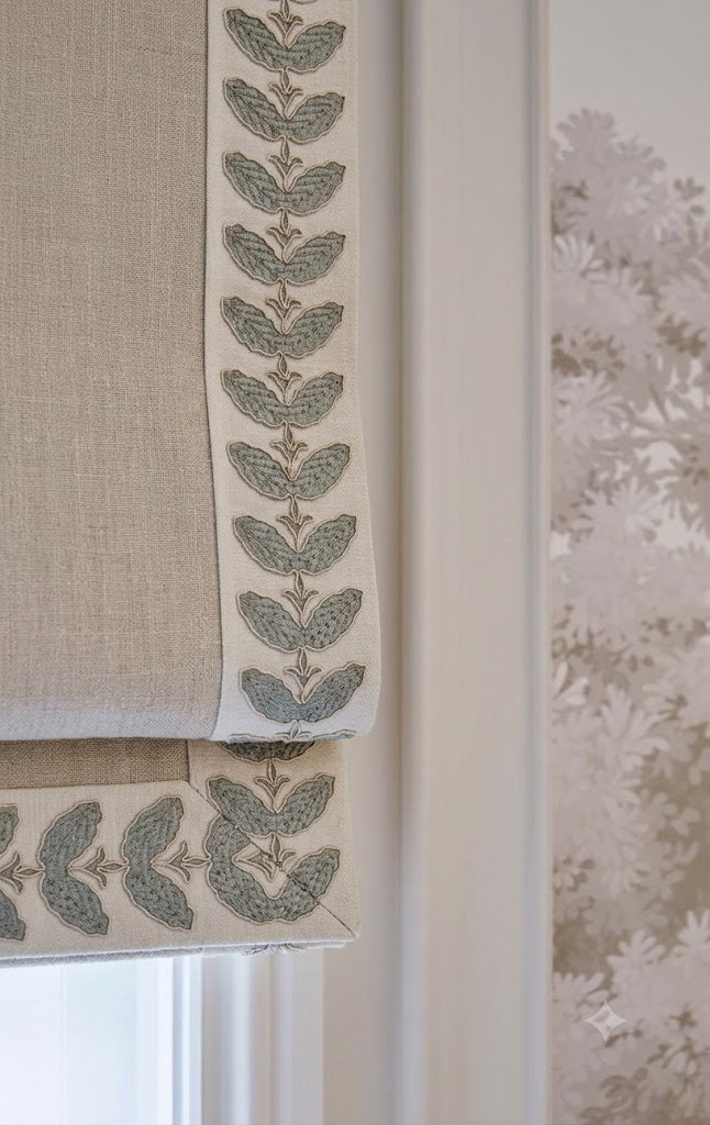 Close-up detail of leaf embroidered trim