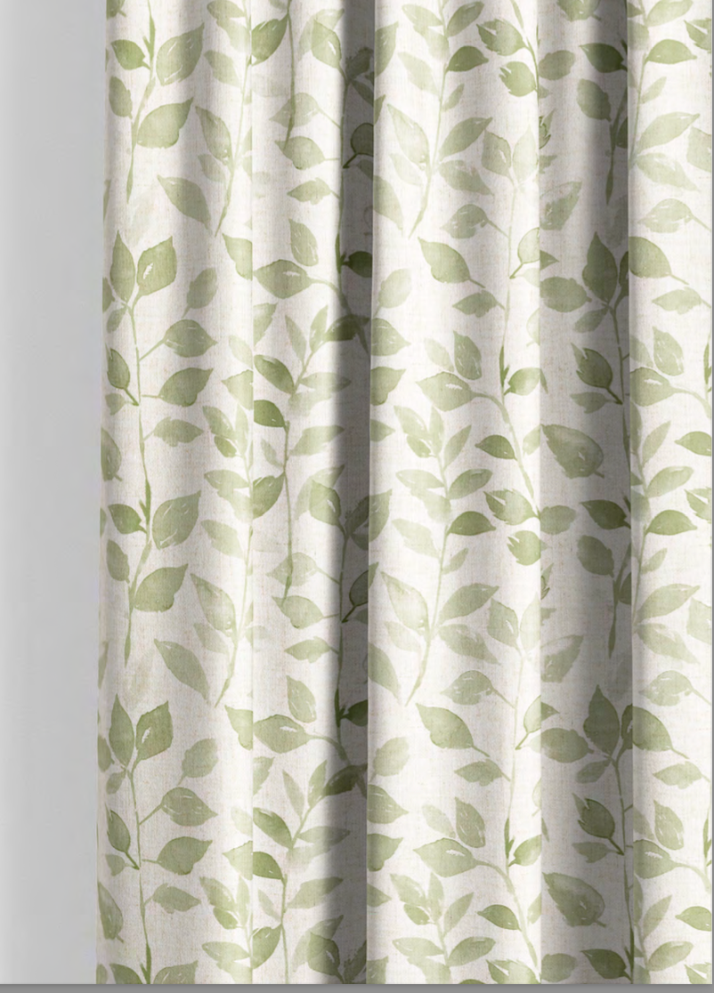 Close-up detail of green leaf whisper fabric