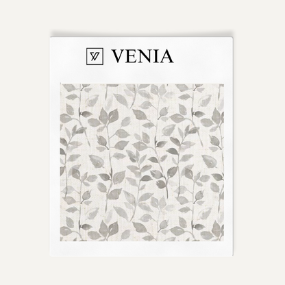 Grey leaf whisper upholstery fabric swatch by Venia Home