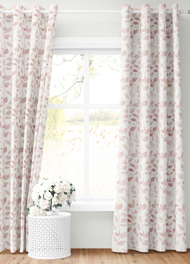 Close-up detail of pink leaf whisper fabric