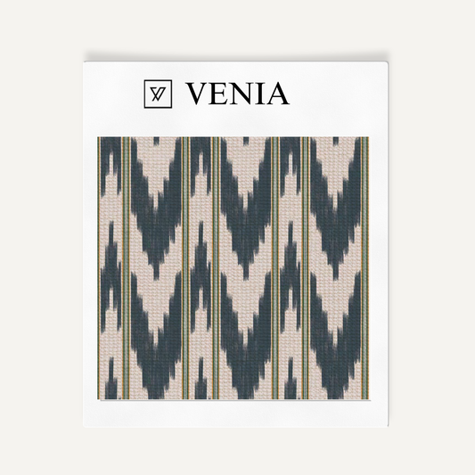 Indigo linear wave upholstery fabric swatch by Venia Home