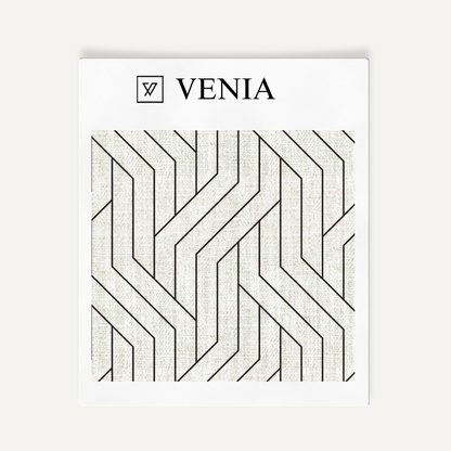 Ivory and black linear weave upholstery fabric swatch by Venia Home