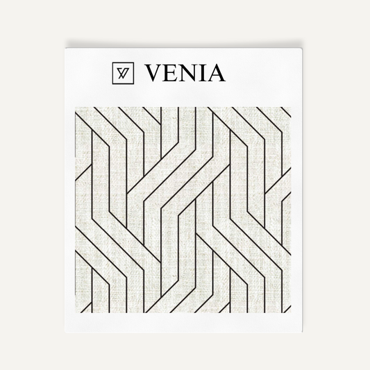 Ivory and black linear weave upholstery fabric swatch by Venia Home