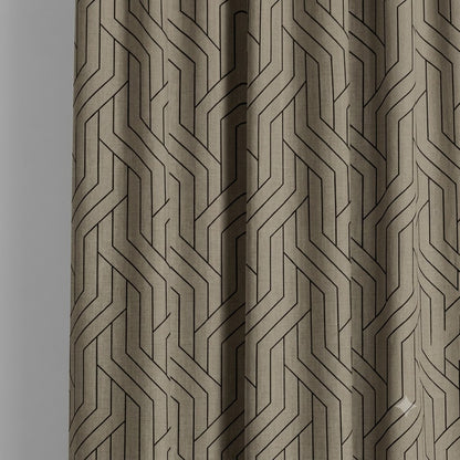 Close-up detail of taupe and black linear weave fabric