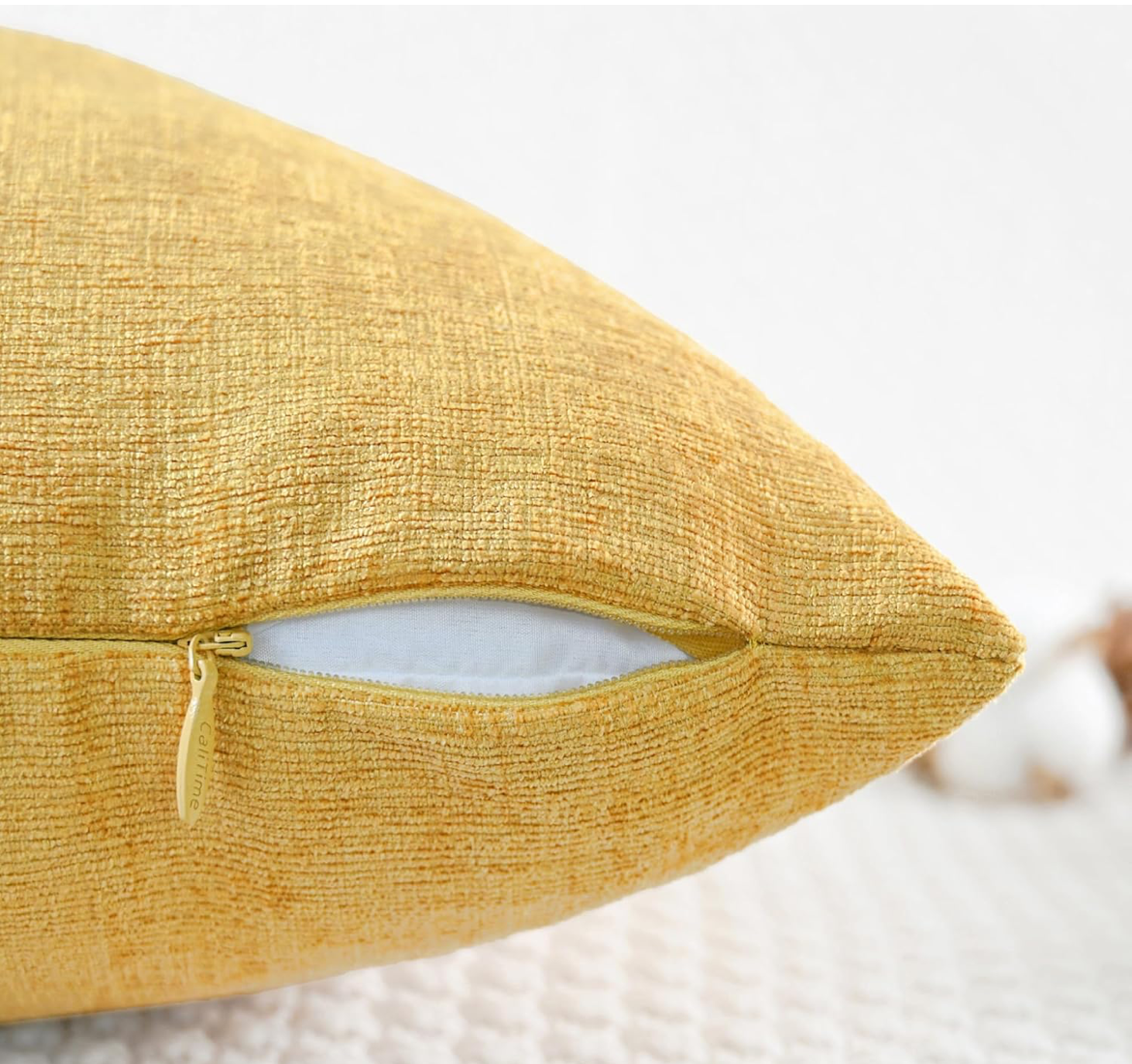 Yellow loom chenille fabric detail 2