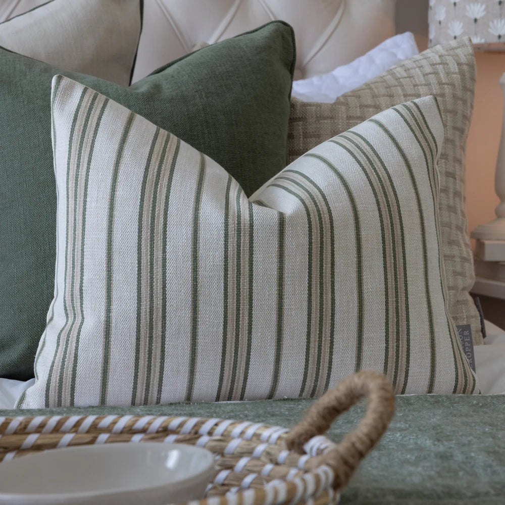 Close-up detail of green loop irregular stripe fabric