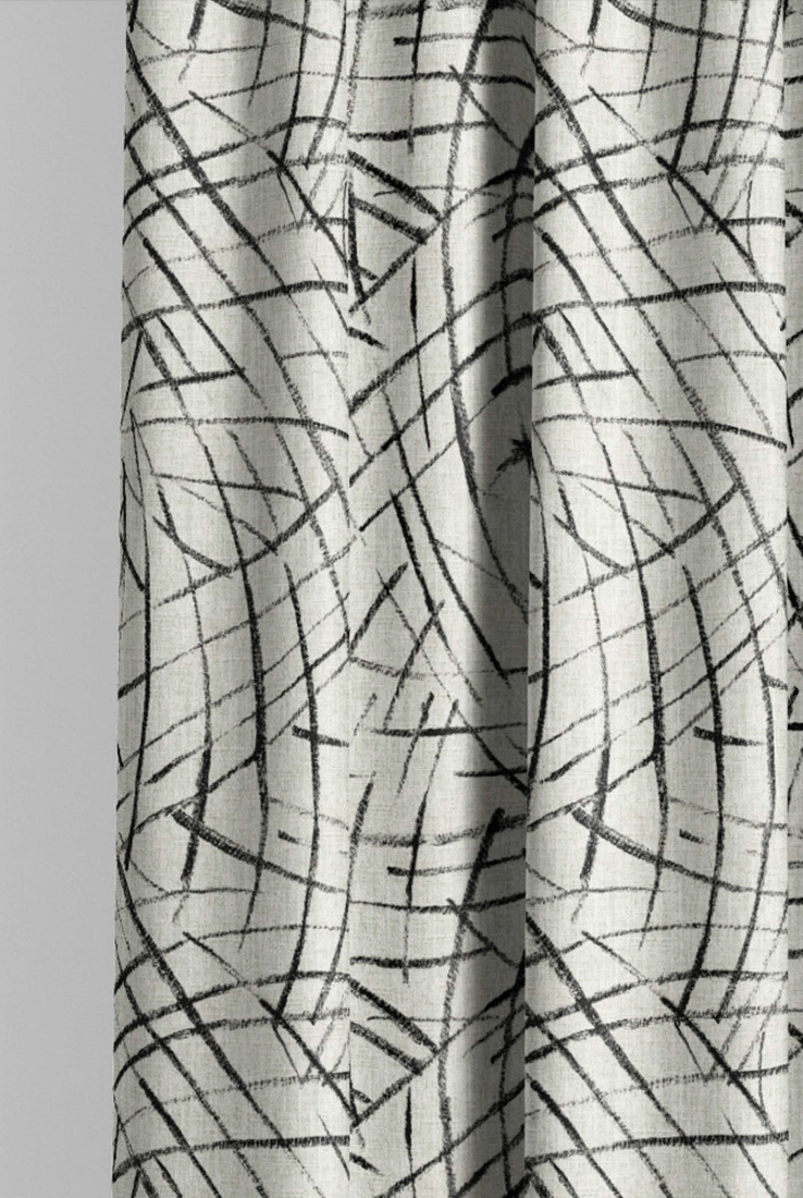 Close-up detail of ivory and black luna arcs fabric