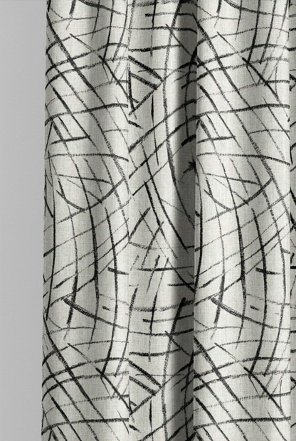 Close-up detail of ivory and black luna arcs fabric
