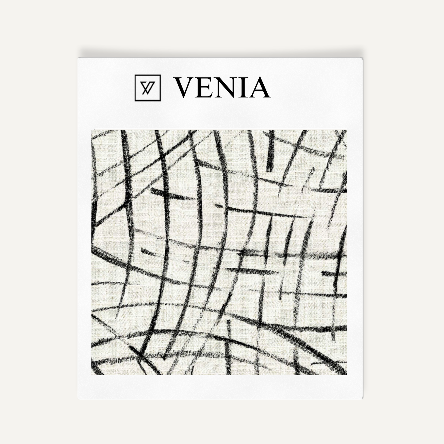 Ivory and black luna arcs upholstery fabric swatch by Venia Home