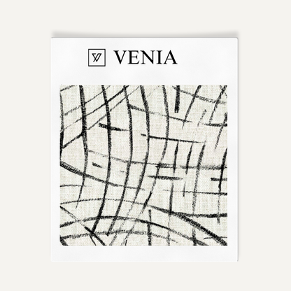 Ivory and black luna arcs upholstery fabric swatch by Venia Home