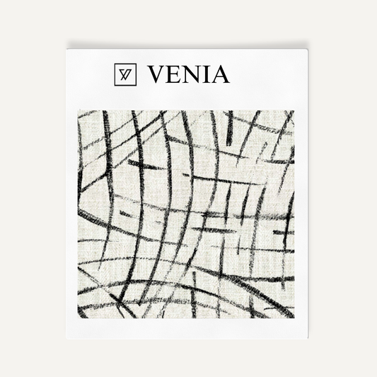 Ivory and black luna arcs upholstery fabric swatch by Venia Home