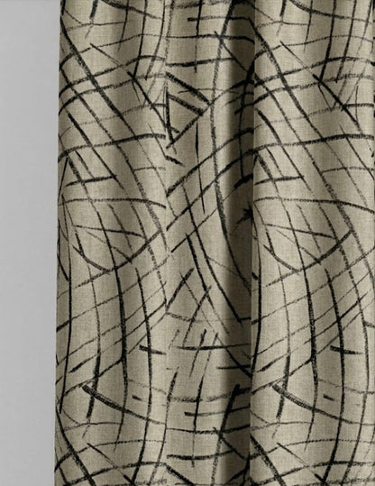 Close-up detail of taupe and black luna arcs fabric