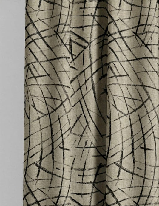 Close-up detail of taupe and black luna arcs fabric