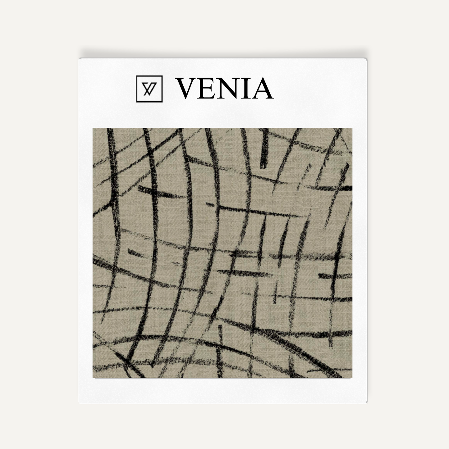 Taupe and black luna arcs upholstery fabric swatch by Venia Home