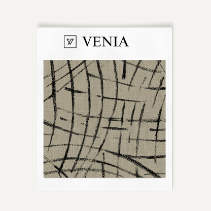 Taupe and black luna arcs upholstery fabric swatch by Venia Home