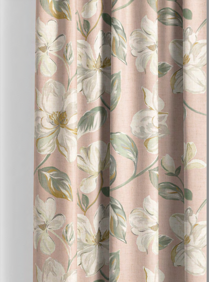 Close-up detail of blush magnolia bloom fabric