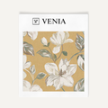 Mustard magnolia bloom upholstery fabric swatch by Venia Home