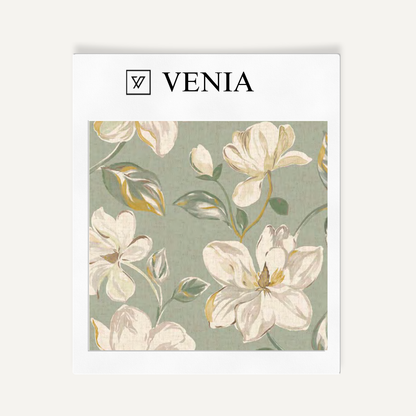 Sage magnolia bloom upholstery fabric swatch by Venia Home