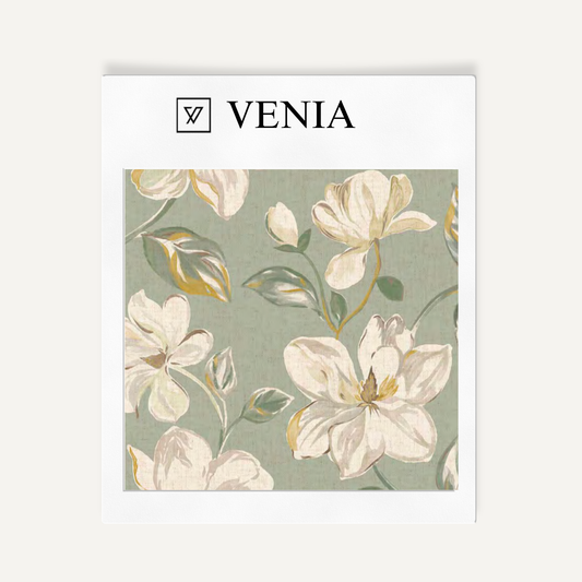 Sage magnolia bloom upholstery fabric swatch by Venia Home