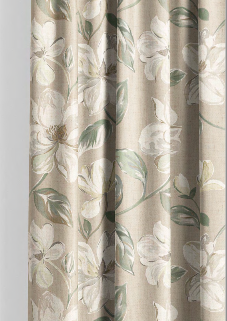 Close-up detail of sand magnolia bloom fabric