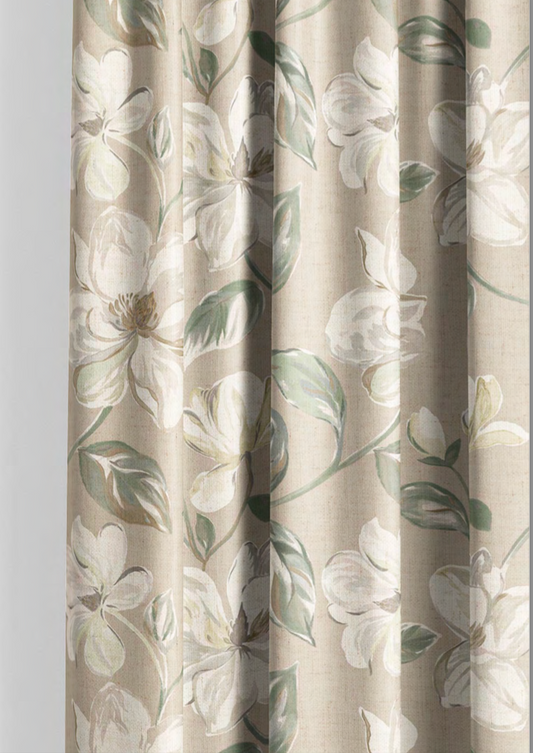 Close-up detail of sand magnolia bloom fabric