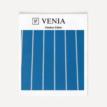Marina Teal outdoor fabric swatch in teal and white fine pinstripe weave