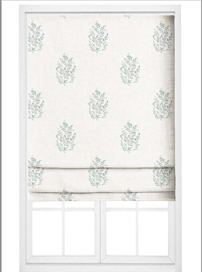 Close-up detail of aqua meadow buta fabric