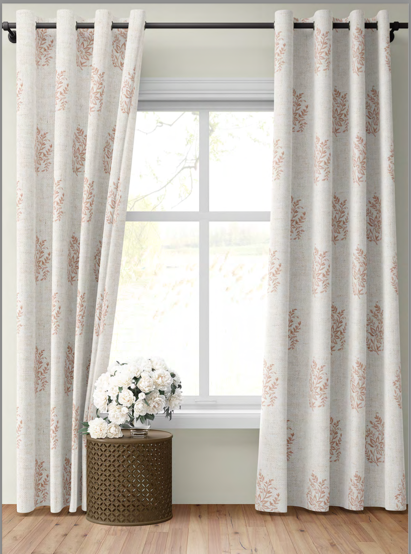 Close-up detail of blush pink meadow buta fabric