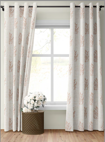 Close-up detail of blush pink meadow buta fabric