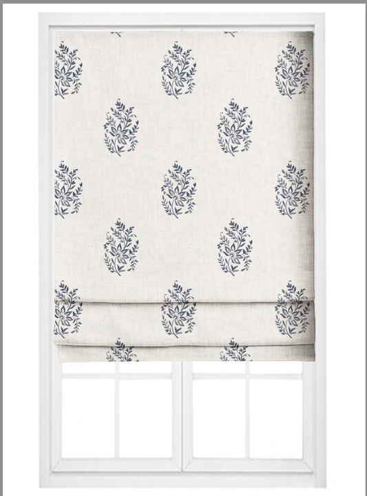 Close-up detail of indigo meadow buta fabric