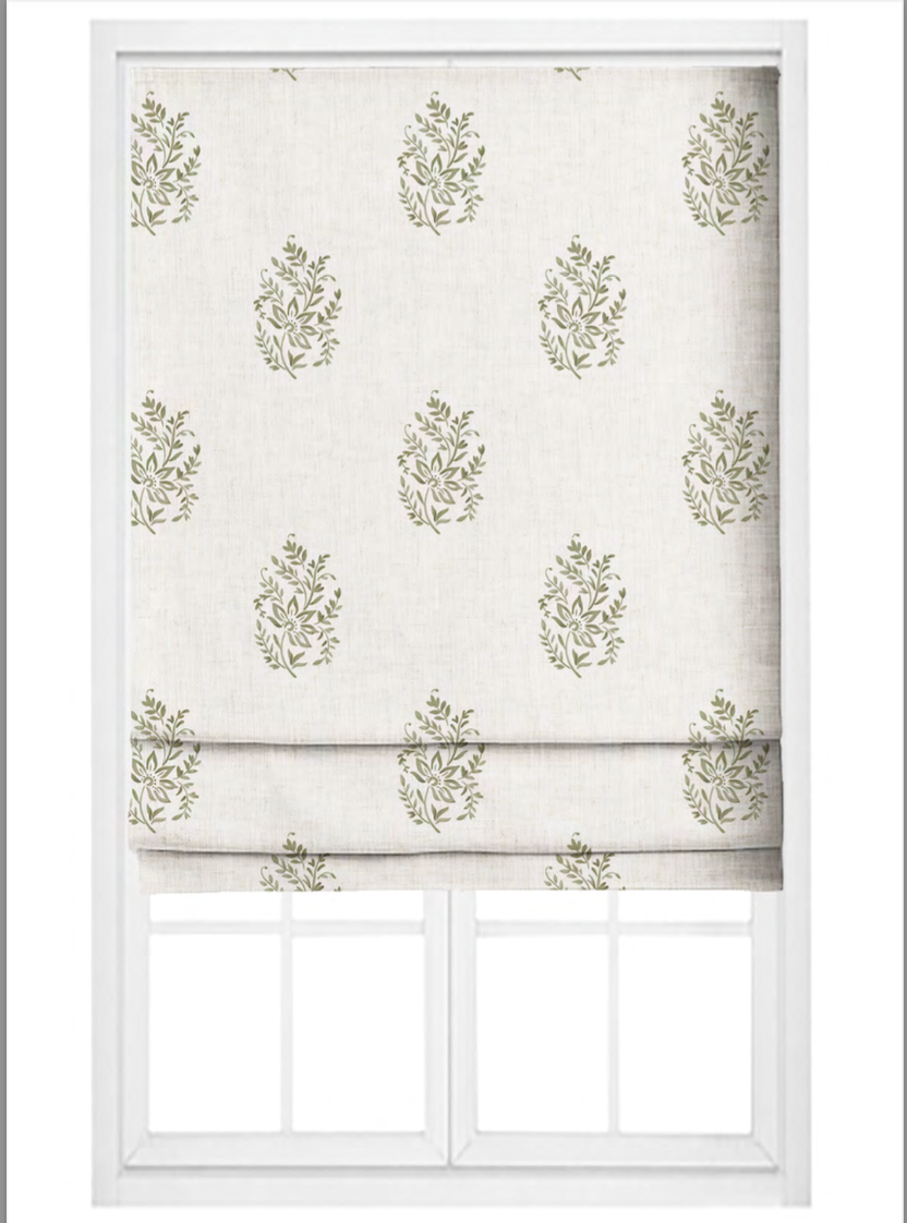 Close-up detail of olive meadow buta fabric